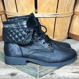 Arizona Jeans Co. Yvonne Black Faux Leather Fold Down Lace Ankle Boots Womens 9